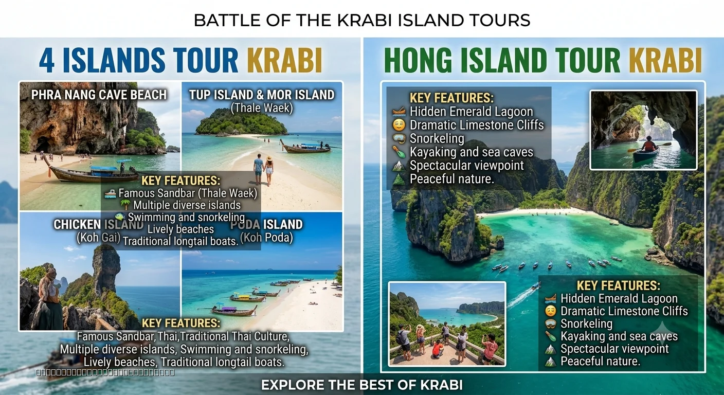 4 Islands Tour sandbar and Hong Island lagoon Krabi boat tour comparison