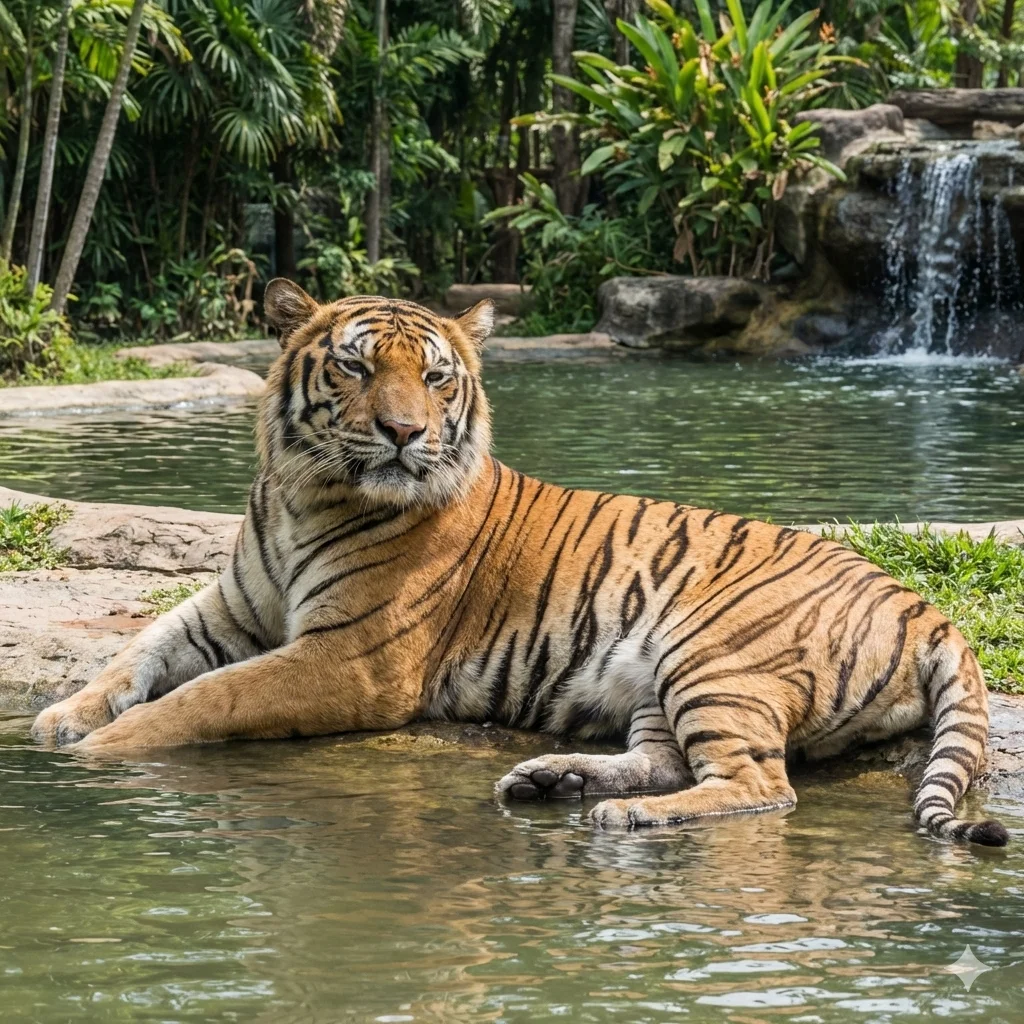 Rare Golden Tabby tiger interaction at Pattaya Tiger Park