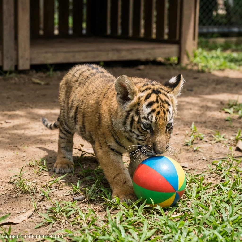 Smallest tiger cubs playing at Tiger Park Pattaya attraction
