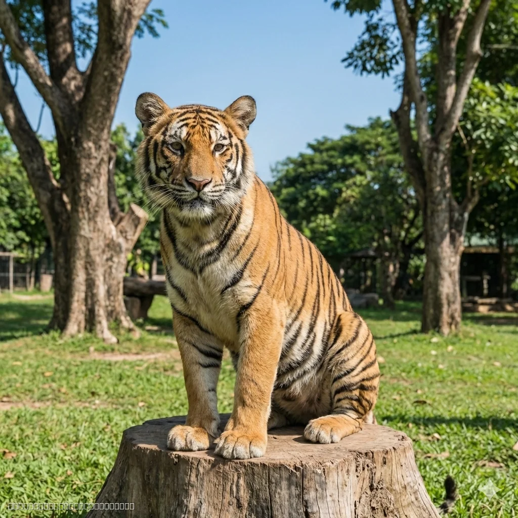 Up-close photo with a giant adult tiger at Tiger Park Pattaya