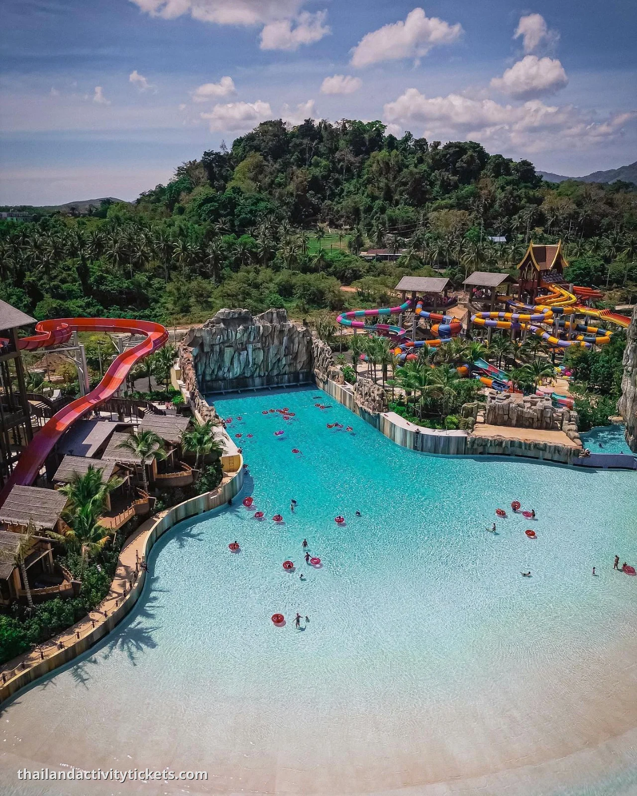 The Rolling Ripples lazy river winding through tropical jungle scenery at Andamanda