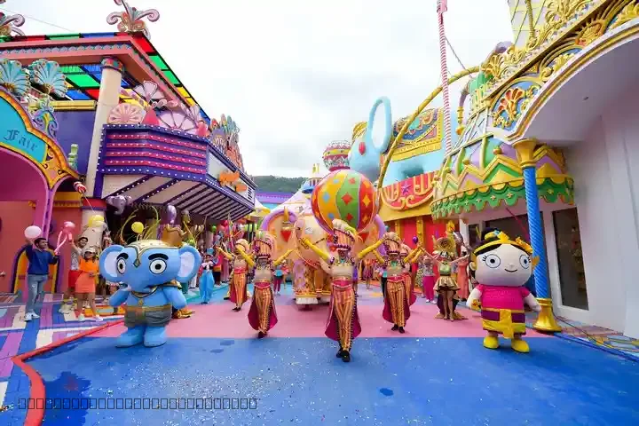 Colorful festival atmosphere at the Carnival Fun Fair with vibrant lights, street performances, and themed shopping in Phuket.
