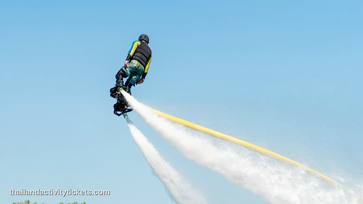 Scenic lake view for water sports and Flyboarding at Chang Thai Thappraya Safari Adventure Park