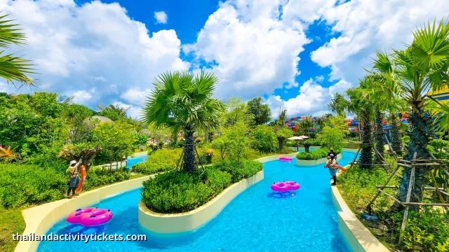 Massive 500-gallon water bucket splash at the three-story Atoll Adventures play structure