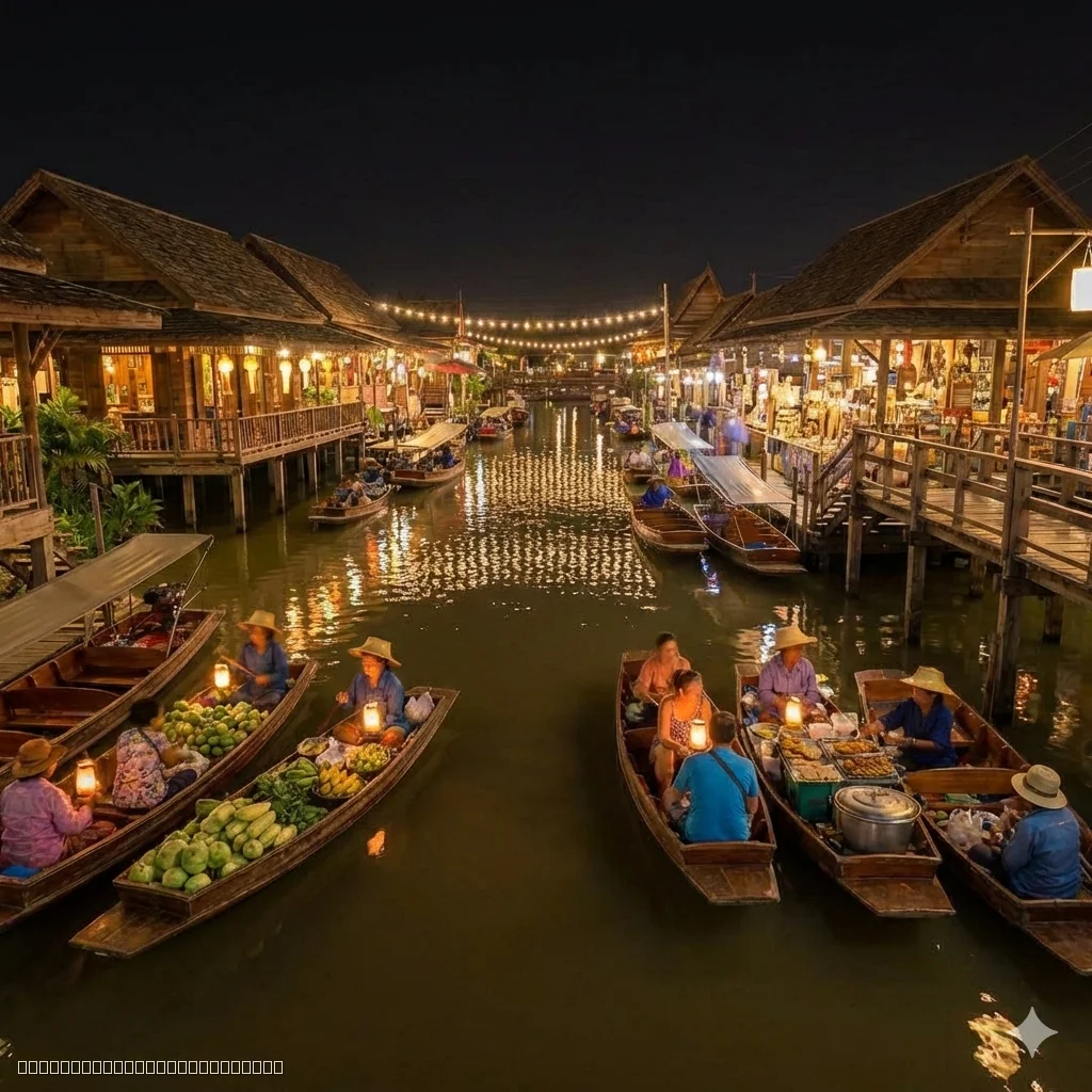 Traditional Thai wooden architecture at Pattaya Floating Market 4 regions