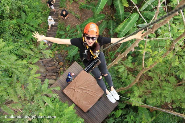 Group enjoying zipline adventure at Hanuman World Phuket
