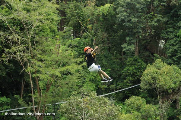 Hanuman World Phuket zipline adventure in tropical rainforest