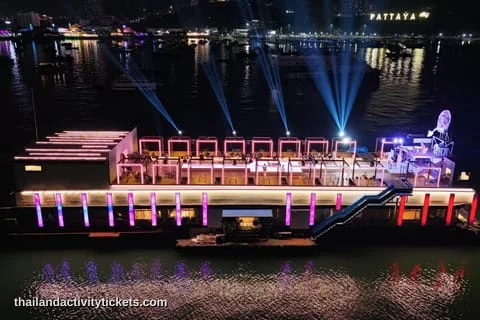 Macho dance show and cabaret stage lighting on the open deck of Atlantis Ocean Sky PLUS Pattaya at night