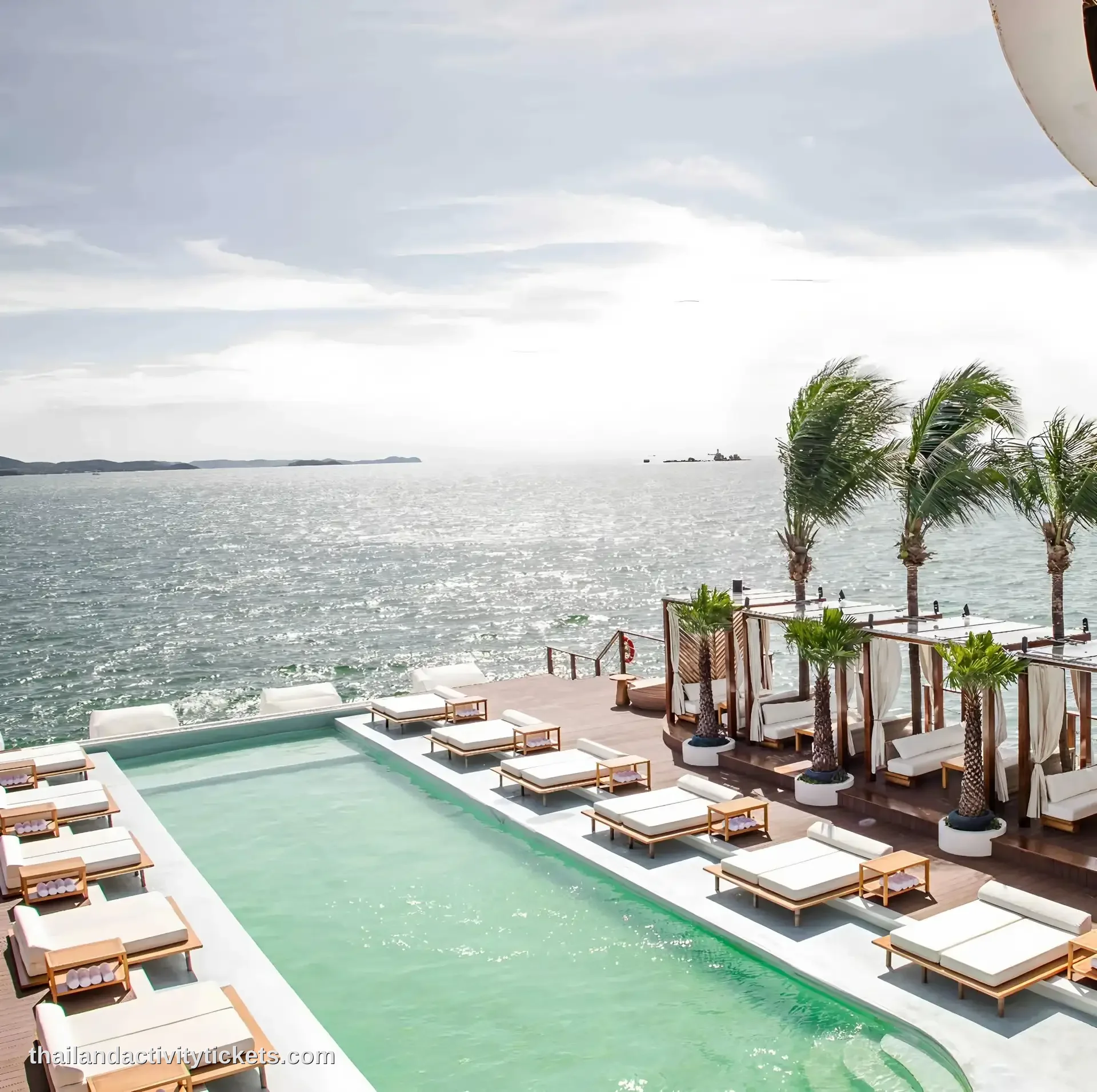The 22-meter freshwater infinity pool onboard Sina Floating Beach Club Pattaya