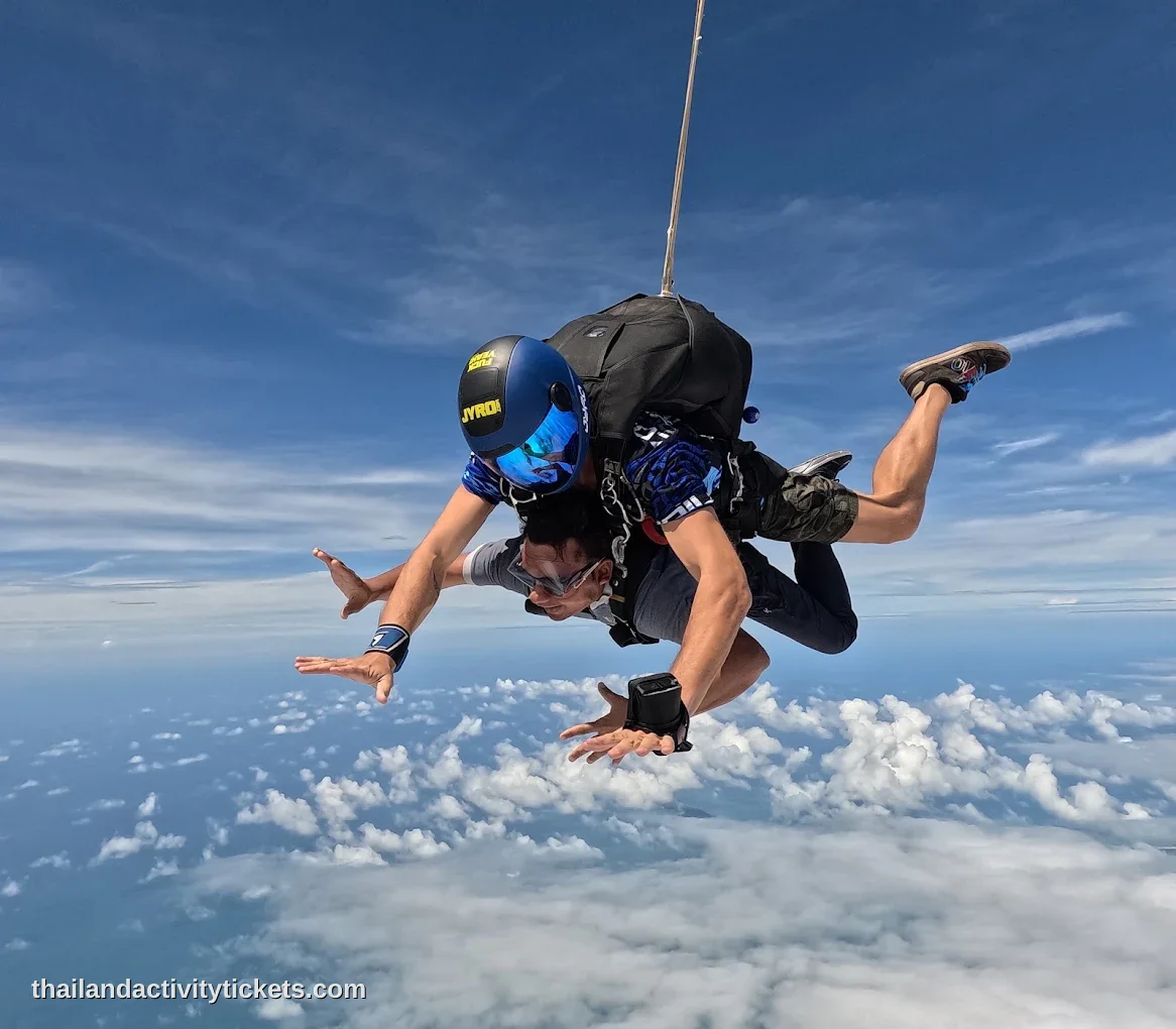 Parachute descent over Thailand coastline