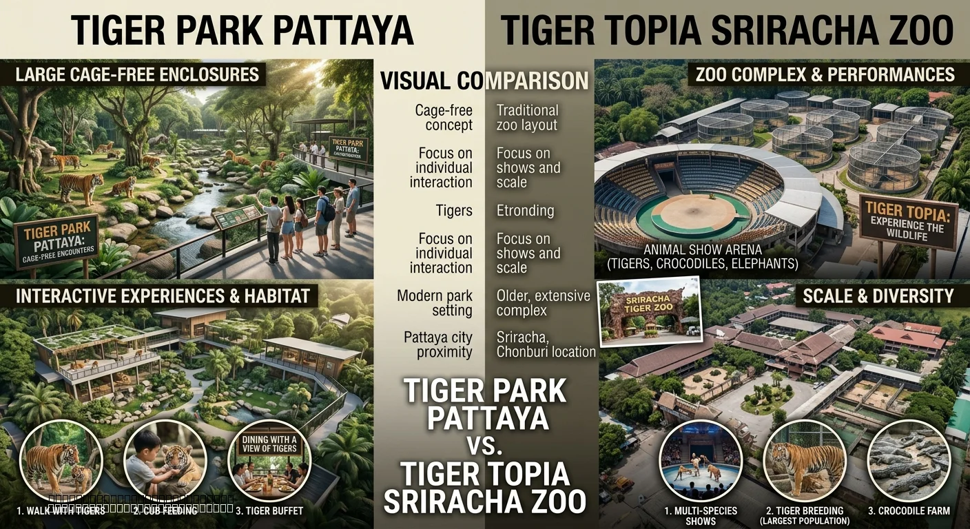 Tiger Park Pattaya vs Tiger Topia Sriracha Zoo comparison