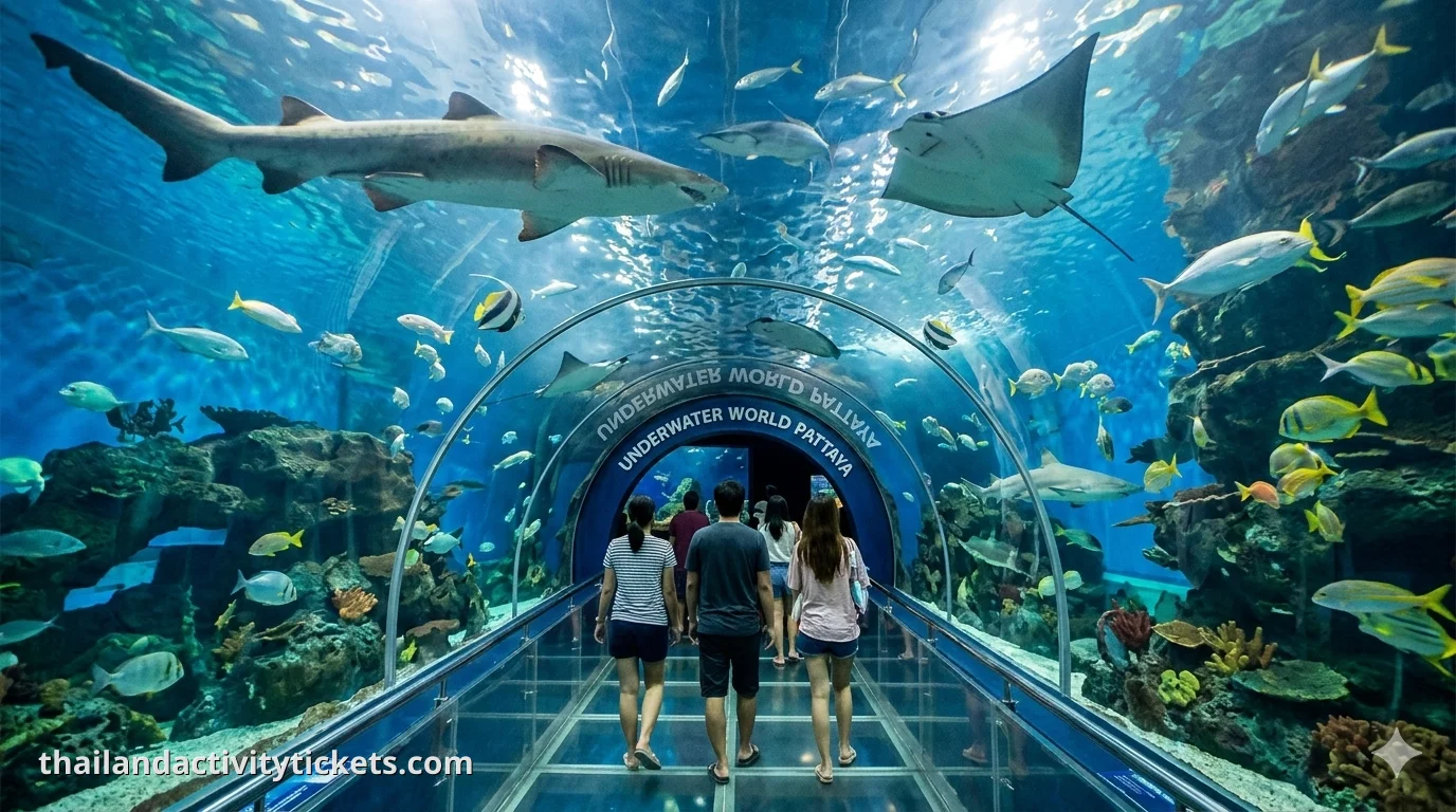 Stingray feeding show performance at Underwater World Pattaya aquarium