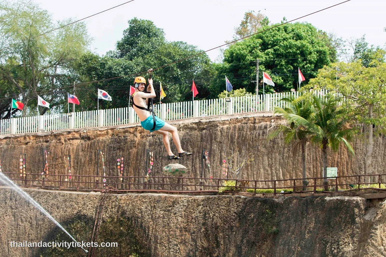 Zipline activity inside waterpark adventure Thailand