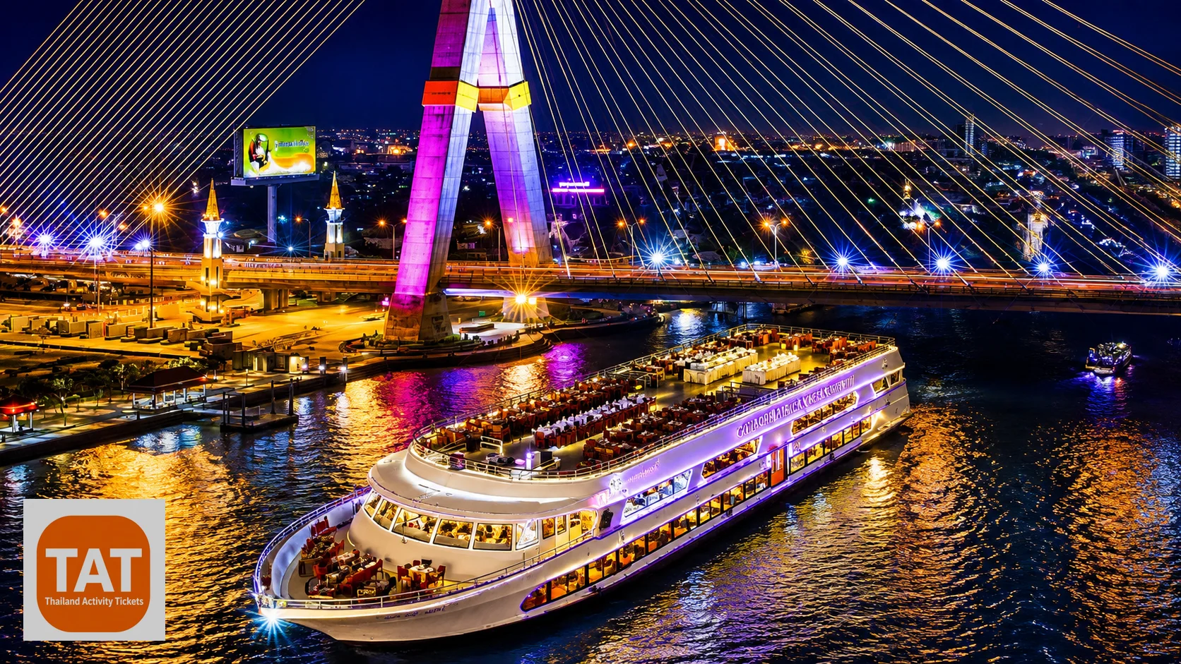 Bangkok skyline view from White Orchid dinner cruise deck